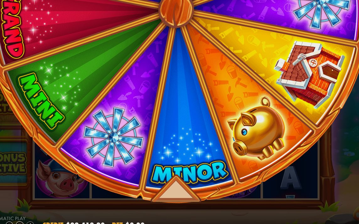 Free Spins round with straw, wood and brick positions